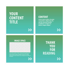 Blue and green gradient colored carousel post template for social media. Microblog style. Four page gradient colored social media post design.