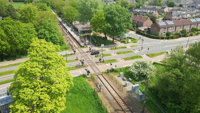 Jib down of a small train station in a small Dutch town