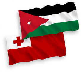 Flags of Kingdom of Tonga and Hashemite Kingdom of Jordan on a white background