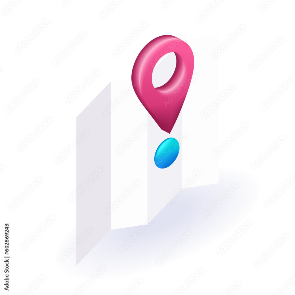 Poster isometric 3d icon geolocation map mark, point location. vector for website
