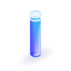 Isometric 3D icon Test tube with purple liquid, medicine, vaccine. Cartoon minimal style. Vector for website