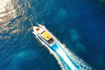 Aerial view of a speed boat , ai generative