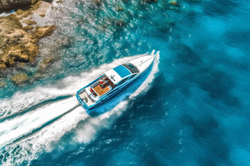Aerial view of a speed boat , ai generative