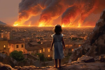 Ancient greek volcano eruption village disaster. Generate Ai