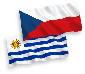 Flags of Czech Republic and Oriental Republic of Uruguay on a white background