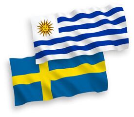Flags of Sweden and Oriental Republic of Uruguay on a white background