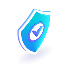 Isometric 3D Shield check mark icon. Cartoon minimal style. Vector for website