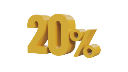 Yellow twenty percent isolated 3d render