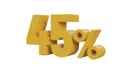 Yellow forty five percent isolated 3d render