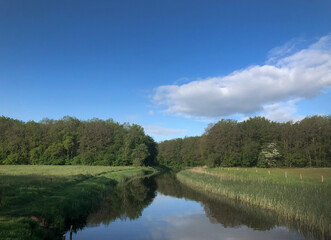 Fototapeta na wymiar Canal at Osseweidenweg Havelte drenthe Netherlands. Oude vaart