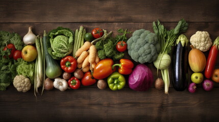 many kinds vegetables on wood background