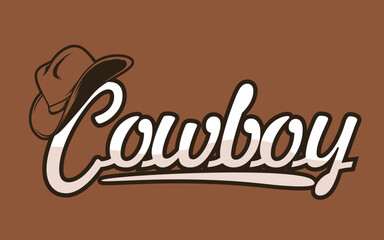 A brown cowboy hat with the word cowboy on it