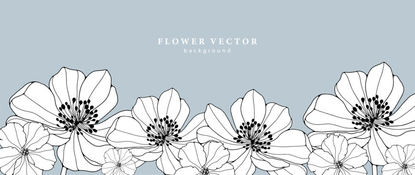 Minimalistic floral pale blue background for text, photos, cards and presentations. Floral vector frame.