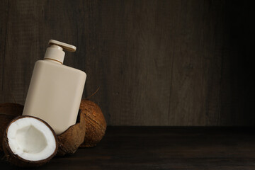 Concept of body and skin care accessories - coconut cosmetic