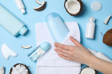 Concept of body and skin care accessories - coconut cosmetic
