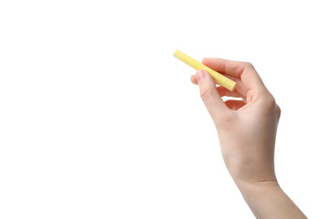 Hand with chalk isolated on white background, PNG