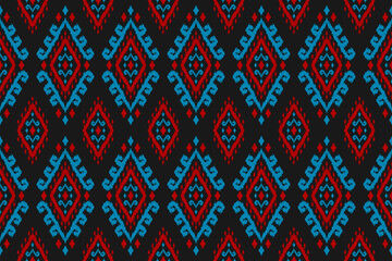 Fabric ikat pattern art. Aztec ethnic seamless pattern traditional. American, Mexican style. Design for background, wallpaper, illustration, fabric, clothing, carpet, textile, batik, embroidery.