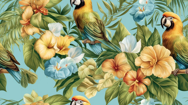 Seamless patten with parrots and flowers made with generative AI tool