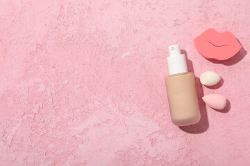 Concept of cosmetic and make up accessories - foundation, space for text