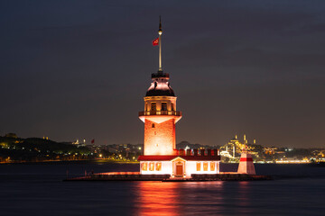 Laser Light Show at New Maiden's Tower (Yeni Kız Kulesi) Long Exposure Photo, Uskudar Istanbul, Turkey (Turkey)
