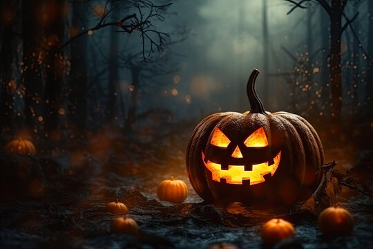 Atmospheric gloomy Halloween background, Halloween Pumpkin. Ai Generative