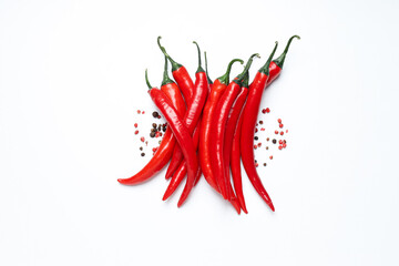 Concept of hot and spicy ingredients - red hot chili pepper