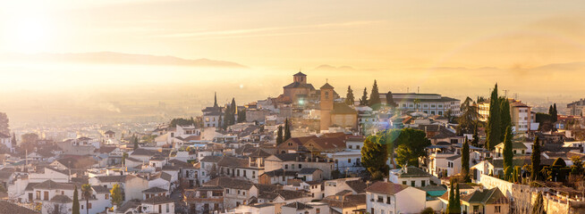 Granada panoramic city view at sunset