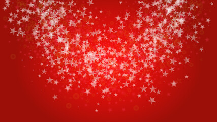 Vector Magical Glowing Background with Silver White and Purple Falling Stars on Red. Sparkle Star Night Cover and Card Design. Confetti Frame. Cosmic Bokeh Light. Christmas and New Year Poster.