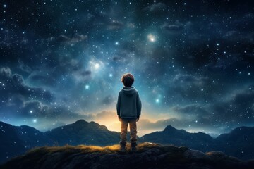 Obraz premium Astronomer scientist starry sky night. Generate Ai
