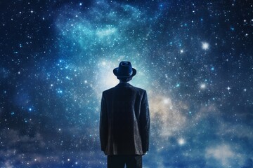 Astronomer man top hat starry sky night. Generate Ai