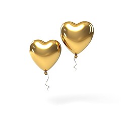 Gold shiny balloons in heart styles floating isolated on white background,Beautiful elegance and luxury,AI generated.