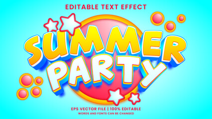 Summer Party Cartoon 3D Editable Text Effect