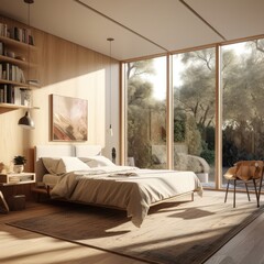 Bedroom interior,Interior Scene and Mockup,Modern hotel bedroom minimalist interior design.,AI generated.
