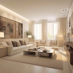 Obraz premium Interior design living room view of modern, Soft tones, Modern furniture modern interior design,AI generated.