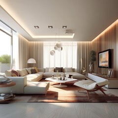 Naklejka na ściany i meble Modern Living Room Interior With Sofa, Modern furniture modern interior design,AI generated.