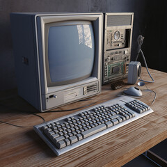 photorealistic computer, Old vintage office, Generative Ai