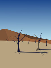 Vector landscape with trees in a desert - 602876021