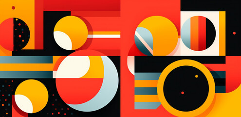 geometric shapes wallpaper , banner 70s graphic style and colors, generative ai illustration