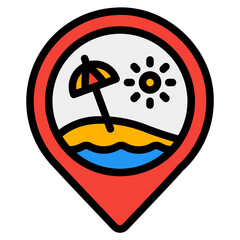 Beach location icon in filled line style, use for website mobile app presentation