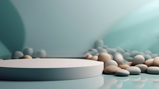 Abstract, Elegant Display Podium with Stylish Pebbles. Modern, Contemporary Design. Showcase or minimalist Pedestal.
