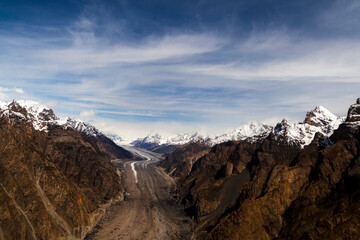glaciers and snow mountain sin Karakorum range in northern areas of gilgit baltistan , Pakistan 