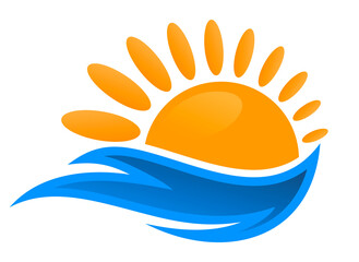 Sun and Blue Wave Symbol. 