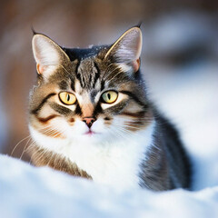 A portrait photo of a cat in winter. Generative AI