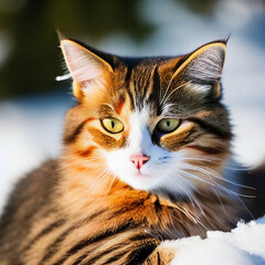 A portrait photo of a cat in winter. Generative AI