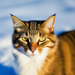 A portrait photo of a cat in winter. Generative AI