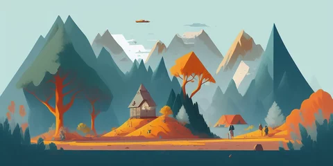 Printed kitchen splashbacks Mountains landscape with mountains and illustration
