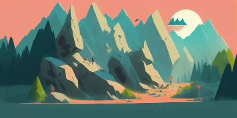 Wallpaper murals Mountains landscape with mountains and illustration