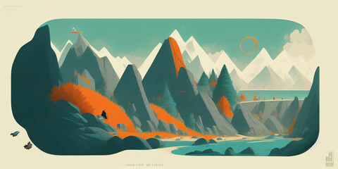 Fototapeta na wymiar landscape with mountains and illustration
