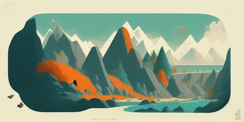 Papier Peint photo Montagnes landscape with mountains and illustration