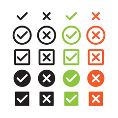 Check mark and cross mark icon isolated vector illustration.